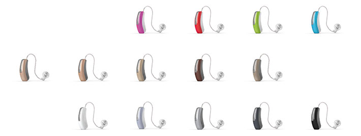 Widex - hearing aids in lots of colours.